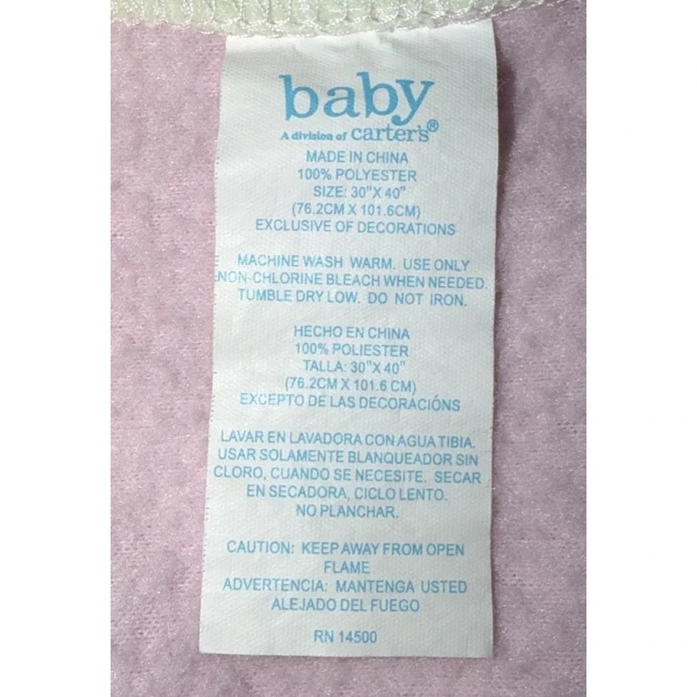 Carter's Baby Pink Blanket Green‎ Scalloped Trim Purple Flower Rare